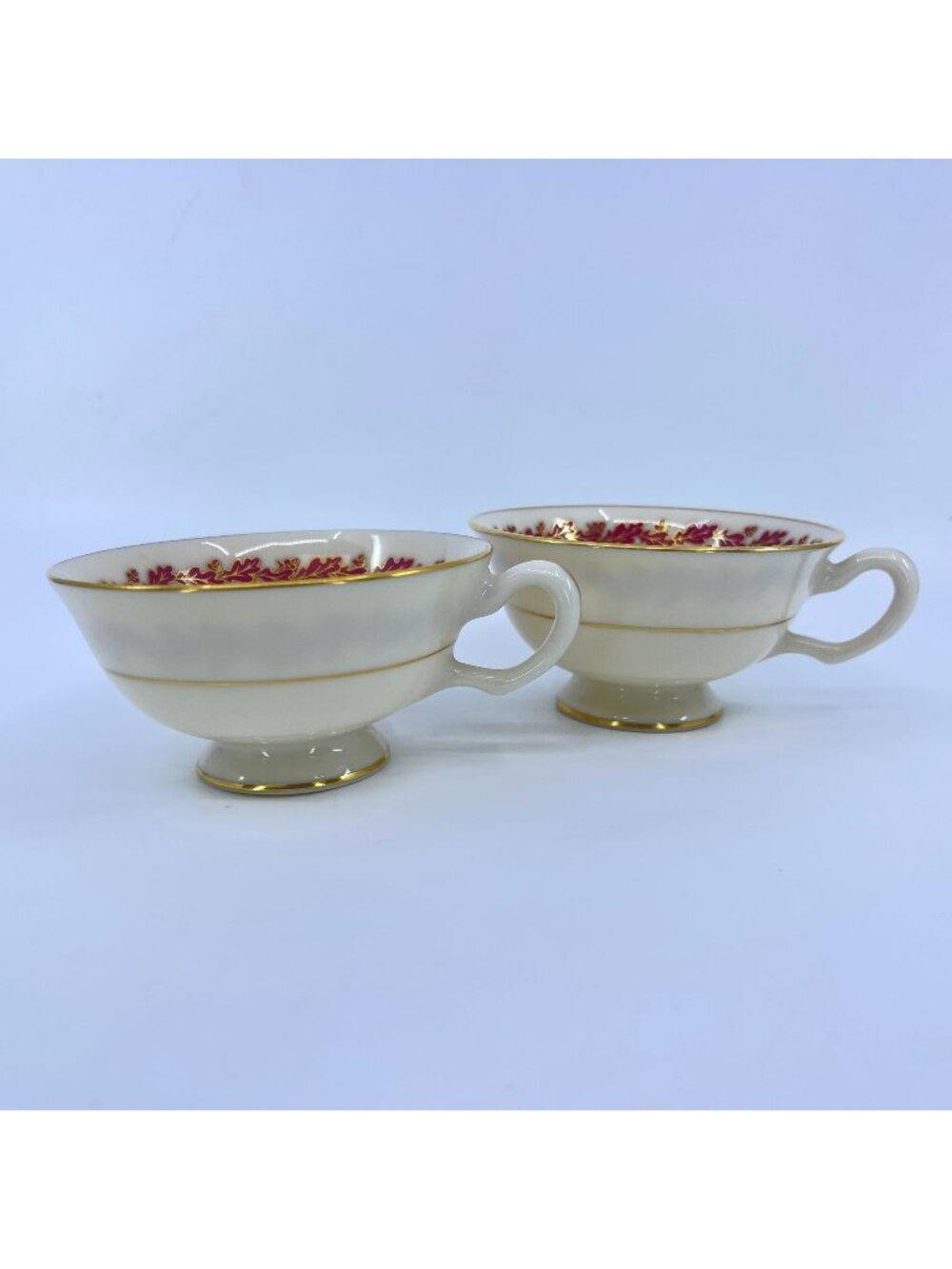 vintage lenox "shenandoah maroon" porcelain tea cups replacement set of 2 1940s